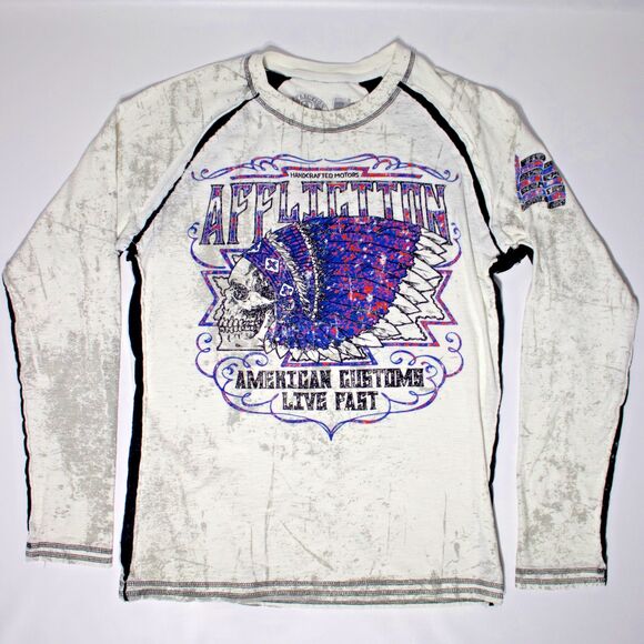 Affliction Native American Customs Live Fast White Long Sleeve T-Shirt Men Sz. M - Picture 2 of 11